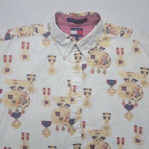 Vintage Tommy Hilfiger Gold Medals Shirt Men's Size Large White All Over Print